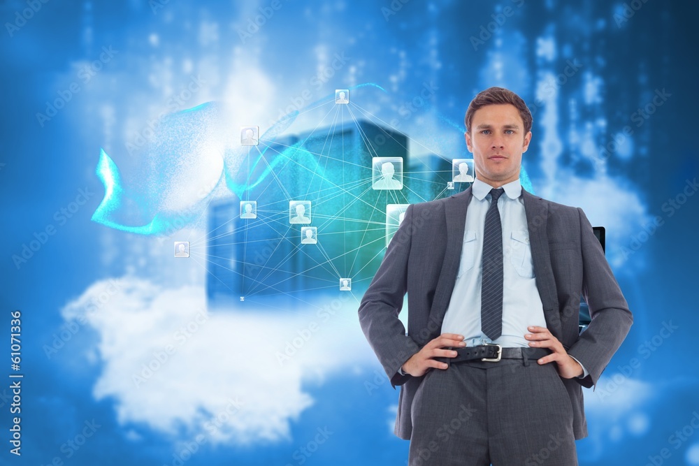 Poster composite image of stern businessman with hands on hips