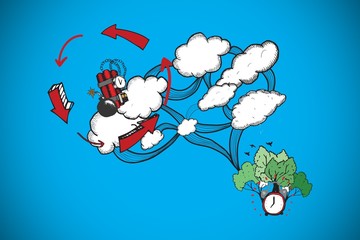 Composite image of dynamite and cloud computing doodle
