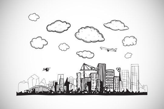Composite image of cityscape doodle