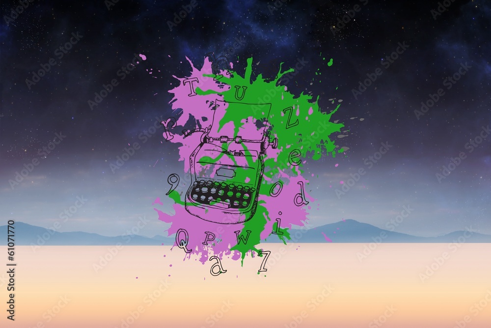 Poster Composite image of typewriter on paint splashes