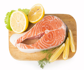 Salmon. Fresh Raw Salmon Red Fish Steak isolated on a White