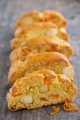 Fragrant biscotti with orange and macadamia nuts.