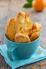 Fragrant biscotti with orange and macadamia nuts.