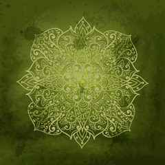 Vector white snowflake on watercolor green background