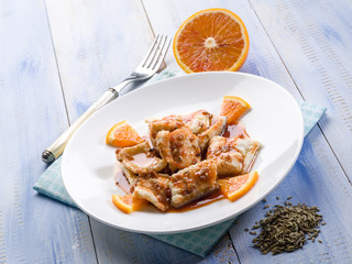 salted cod with orange juice and fennel seeds