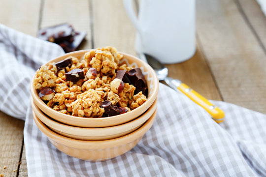 Bowl Of Granola And Chocolate Chips