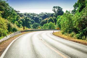 Mountain road and blue sky