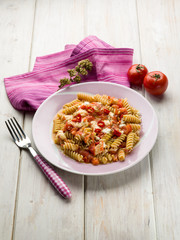 fusilli with mozzarella tomatoes and hot chili pepper