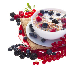 The oat flakes with red and blue berries