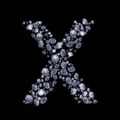 3D Diamond letter X on black isolated with clipping path