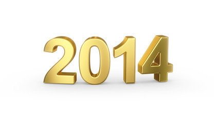3D golden 2014 year isolated with clipping path
