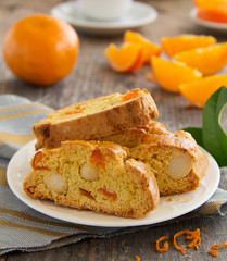 Fragrant biscotti with orange and macadamia nuts.