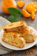 Fragrant biscotti with orange and macadamia nuts.