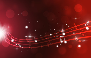 Music Notes on Red Background
