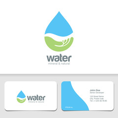 Logo Water drop eco organic design & business card template