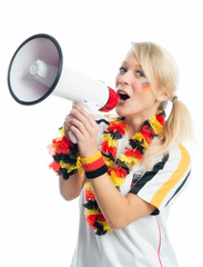 Fußballfan mit Megafon