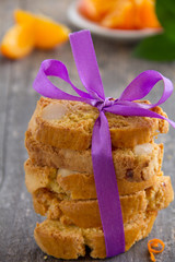 Fragrant biscotti with orange and macadamia nuts.