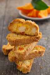 Fragrant biscotti with orange and macadamia nuts.