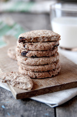 Stacked chocolate chip cookies
