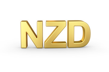 Golden 3D NZD currency shortcut isolated with clipping path