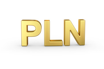 Golden 3D PLN Zloty isolated with clipping path