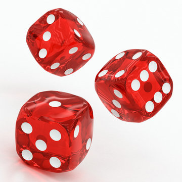 three red dices falling