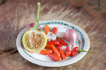 chilli,eggplant,onion and garlic