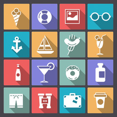 set of sixteen recreation icons in flat design