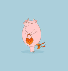 Fototapeta premium Pig with heart-shaped bag.