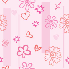 seamless texture of pink hearts and flowers