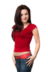 Fototapeta premium beautiful woman in a red shirt