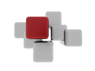 Silver business cubes concept one is red isolated