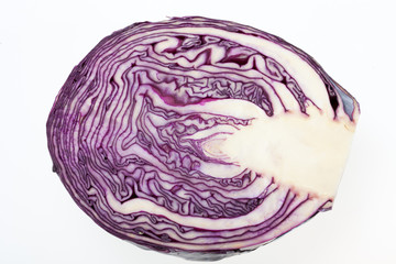 Obraz premium Red Cabbage cross section on White Background