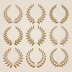 Set of Vector gold laurel wreaths.