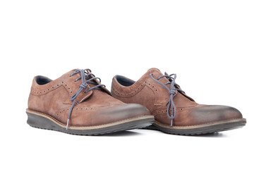 brown pair leather shoes for men