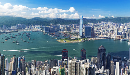 hongkong day , blue sky, white cloud - Powered by Adobe