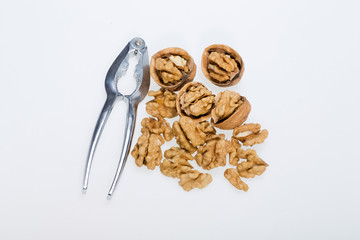 cracked walnut isolated on the white background