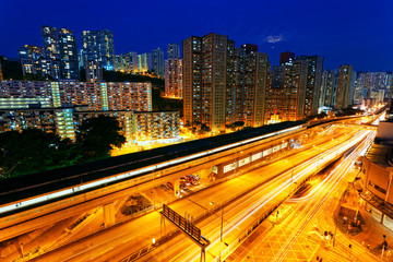 Fototapeta na wymiar busy highway train traffic night in finance urban
