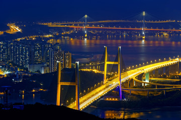Fototapeta na wymiar tsing ma bridge at night, Hong Kong Landmark