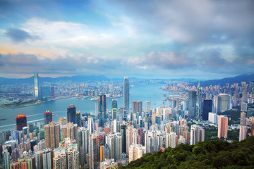 Fototapeta premium Hong Kong skyline from Victoria Peak at sunrise