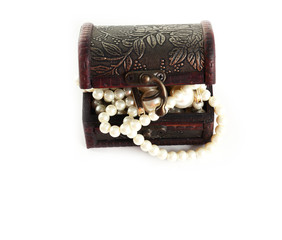 Old wooden box with perl