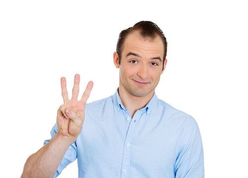 Business man giving three fingers with his hand