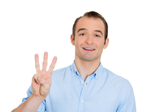 Business man giving three fingers with his hand