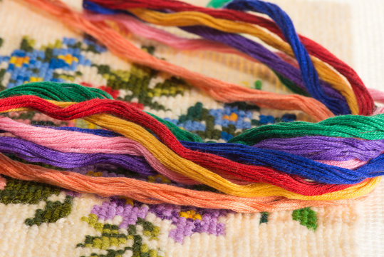 skeins of colored threads for embroidery - muline