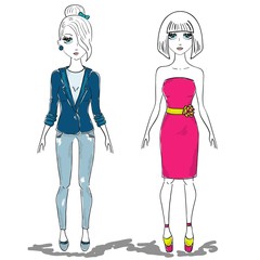 hand drawn illustration fashion girl, woman