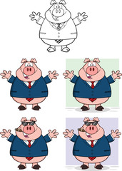 Businessman Pig Cartoon Mascot Character 2. Collection Set