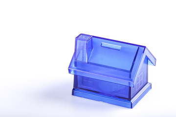 Blue House Money Box on White Background