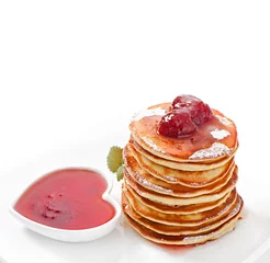 Foto op Canvas Delicious pancakes with strawberry jam © timolina