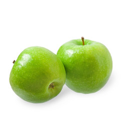 Two green apples isolated on white background