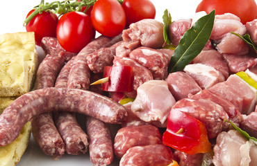 sausage and skewers  meat  pork and chicken
